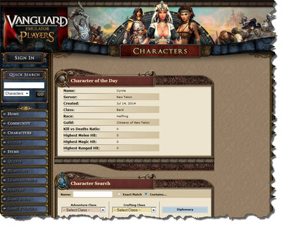 Character Search &amp; COTD